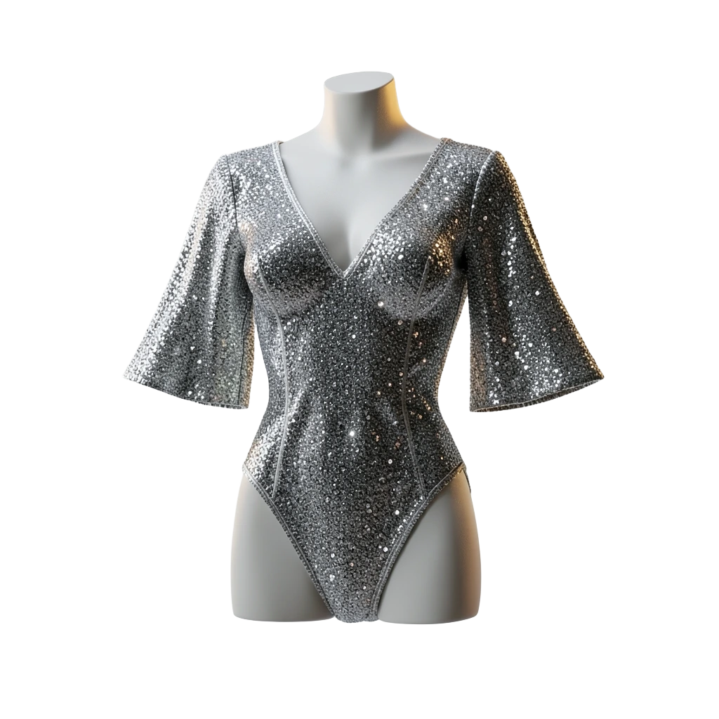 Silver Bell-Sleeve Bodysuit