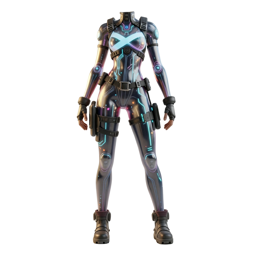 Neon cyber armor bodysuit
