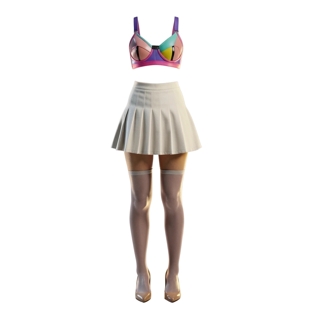 Neon look with white pleated skirt