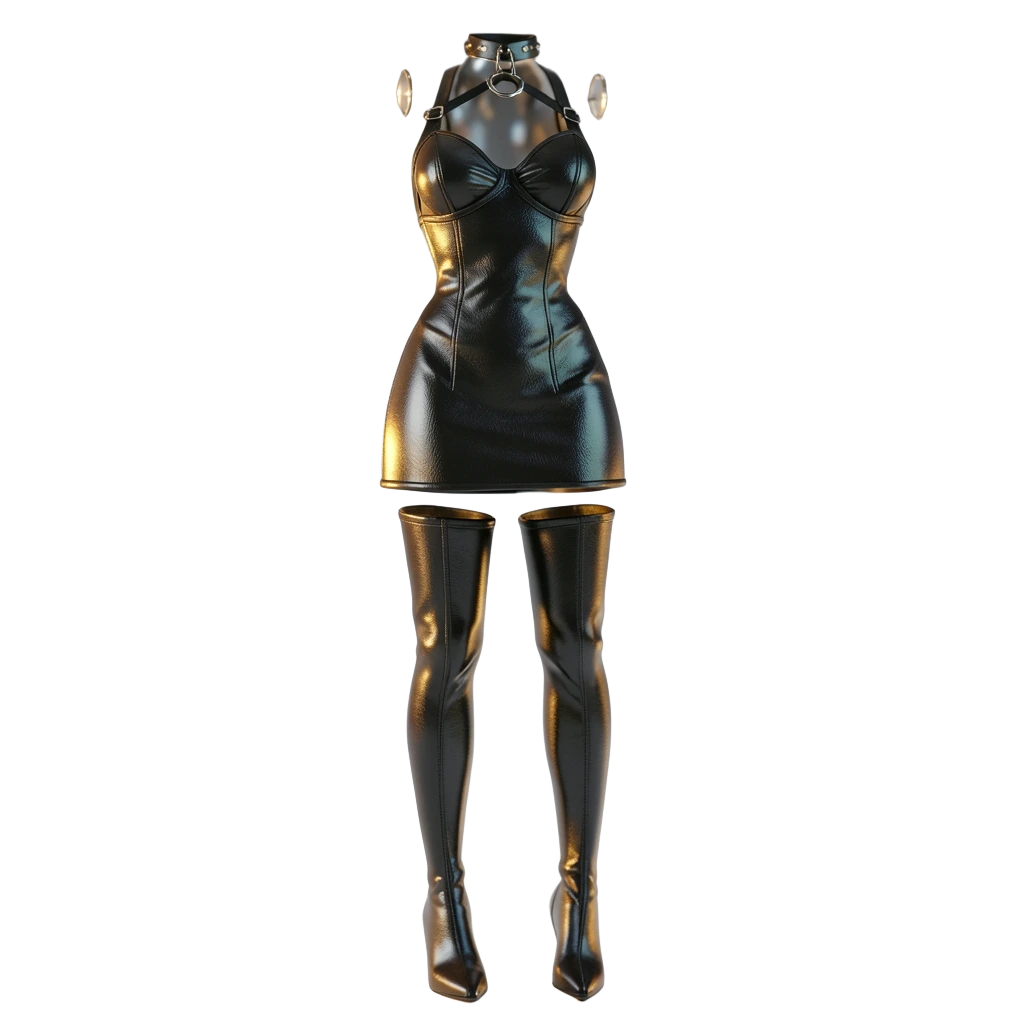Black latex mini dress