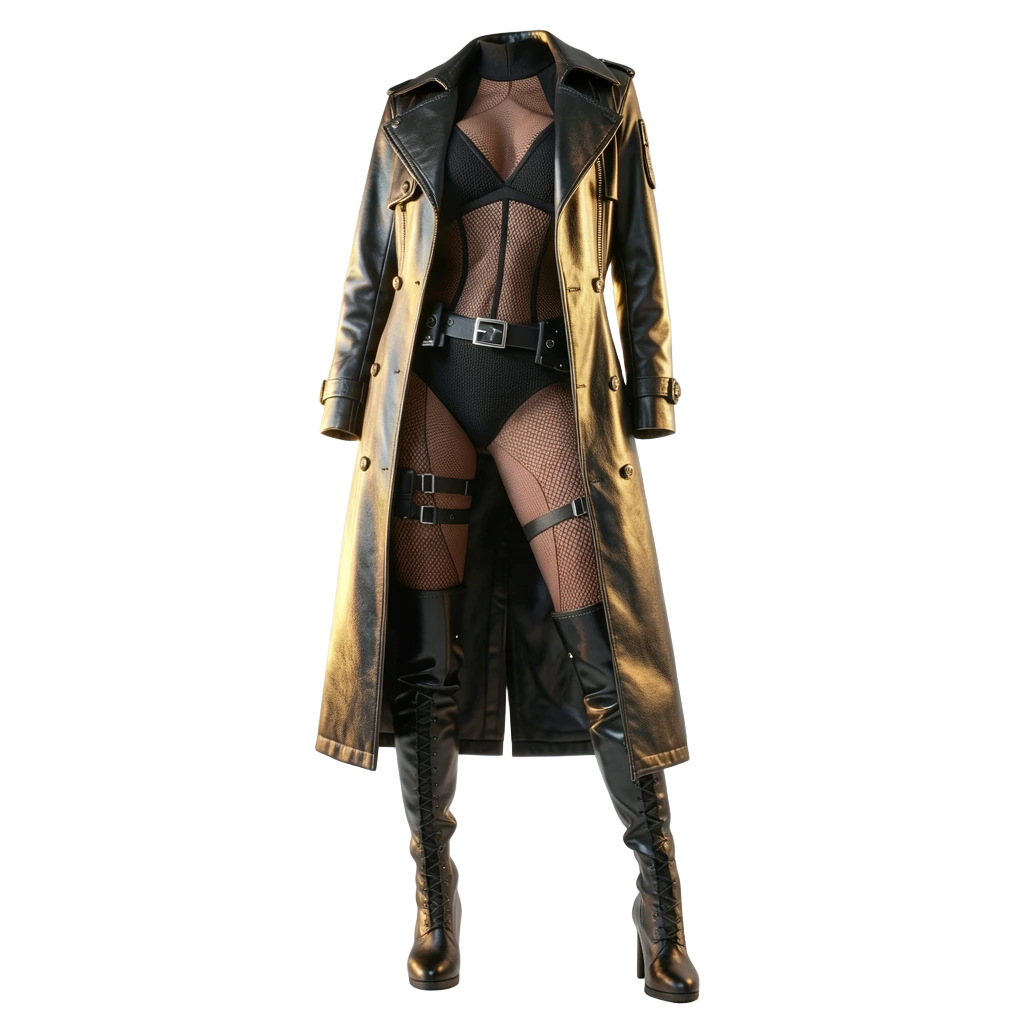 Trench look with garters and lingerie