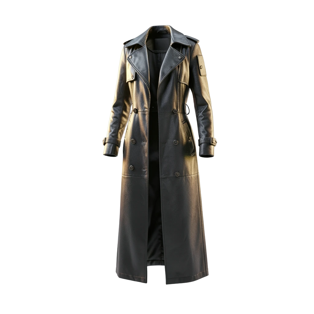 Long black leather coat