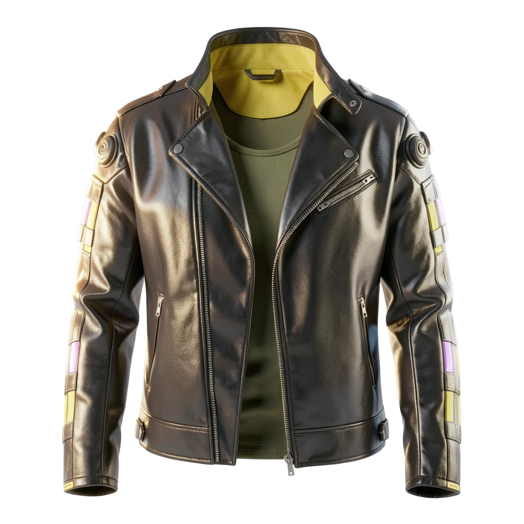 Black leather biker jacket with neon